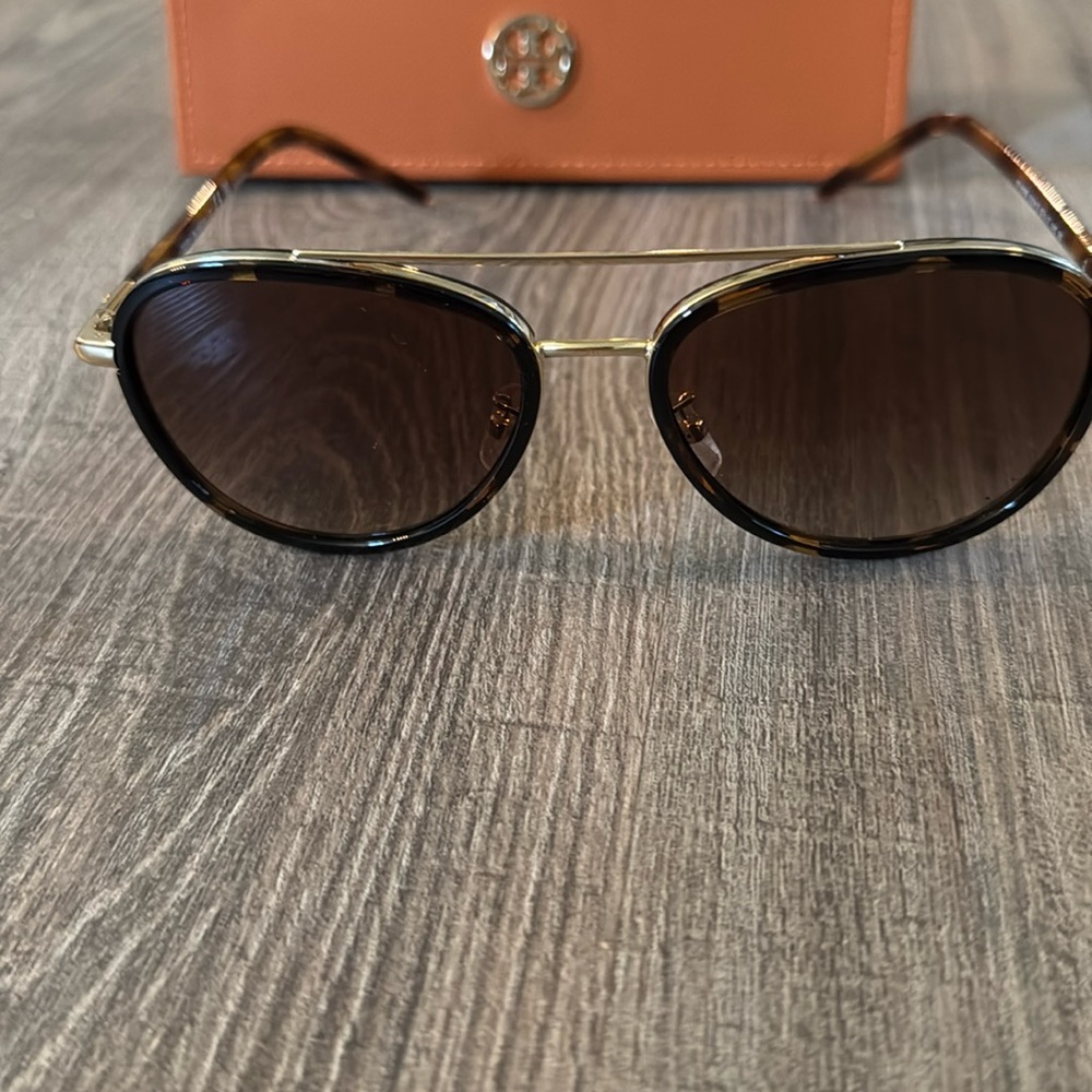 Tory Burch Tortoise Aviator Sunglasses - Picture 2 of 8